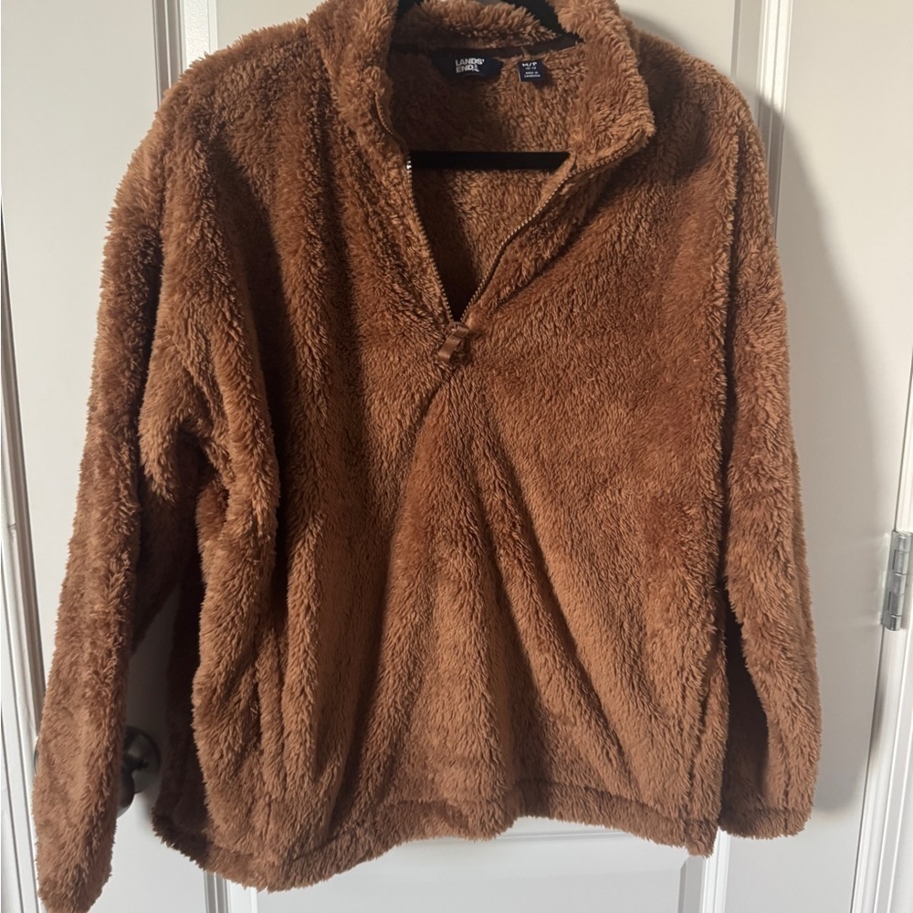 NWOT Lands' End Tan Fleece Jacket Size Medium Petite